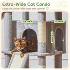 Taoqimiao Cat Tree for Large Cats, 72In Tall Cat Tower, Giant Platform | Widened Cat Condo with Large Scratch Board, 5 Scratching Posts, Metal Frame Hammcock, Cozy Basket, Light Gray, MS045W