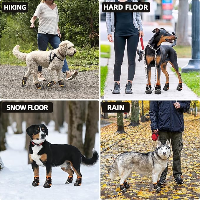 Dog Shoes for Large Dogs Anti-Slip Dog Boots & Paw Protectors for Hot Pavement Waterproof Small Medium Large Dog Booties for Rainy Day Summer Hiking Winter Snowy Day Dog Booties 4PCS