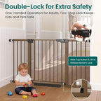 Cumbor 30-54" Extra Wide Baby Gate for Stairs, Dual Lock & Self-Closing Dog Gate Indoor, Easy Install Pet Gate for Doorways, Hallways & Kitchen, Easy Walk Thru Safety Proofing for Babies & Pets, Brown