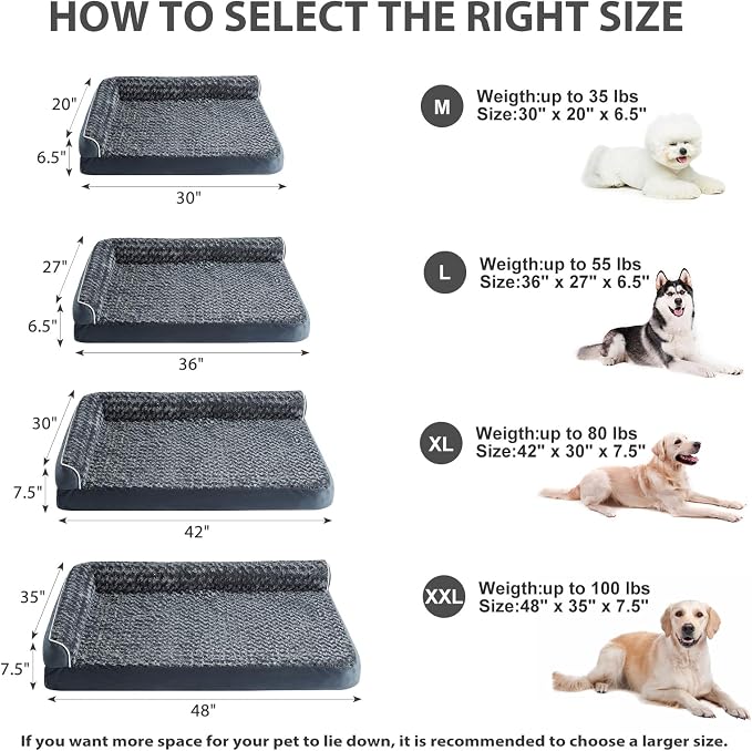 BFPETHOME Orthopedic Washable Dog Beds for Large Dogs, Sleeping Dog Couch | 36x27 Inch Deluxe Plush Rose Velvet Washable Cover, Egg Crate Foam Support, Waterproof Lining, Non-Slip Bottom, Senior Dogs