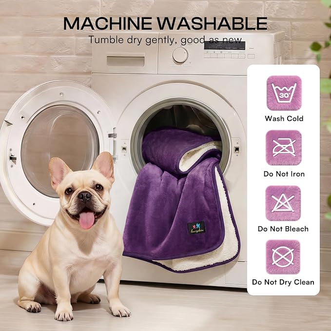 Luciphia Waterproof Pet Blanket, Washable Reversible Sherpa Fleece Throw | Liquid-proof furniture protector for bed and couch, soft reversible sherpa fleece for dogs, cats purple, XL