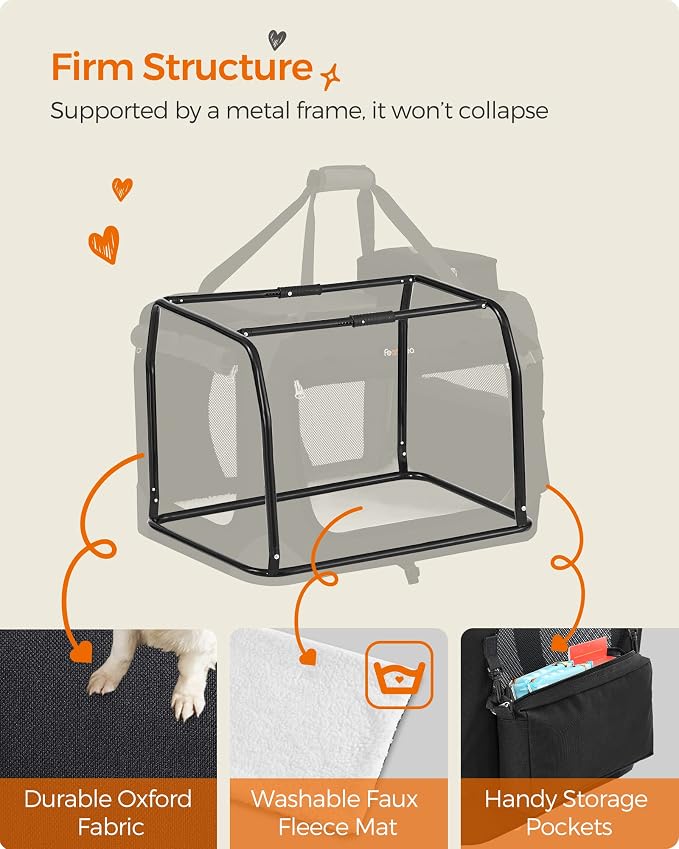 Feandrea Collapsible Soft Dog Crate, Portable Travel, 36 Inches | Dog Carrier Kennel with Safety Zippers for Living Room, Car, Travelling, Black UPDC90H
