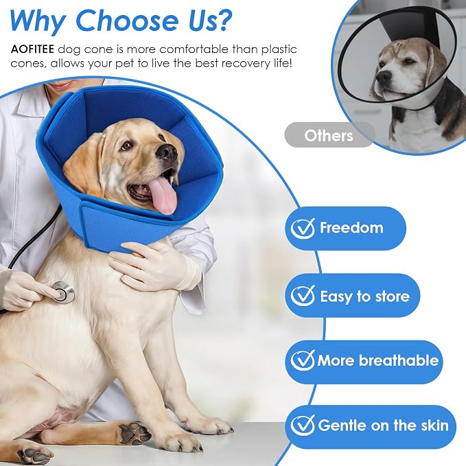 AOFITEE Dog Cones for Medium Dogs, Soft Dog Cone Collar After Surgery, Adjustable Cone for Dogs to Stop Licking, Breathable Pet E-Collar Alternative for Wound Healing(Blue,Medium)