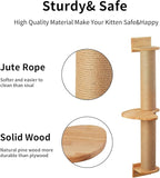 FUKUMARU Cat Activity Tree with Scratching Posts, Wall Mounted Jute Scratcher Pine Hammock | Solid Rubber Wood, Natural Jute Scratcher, Kitten Wall Furniture