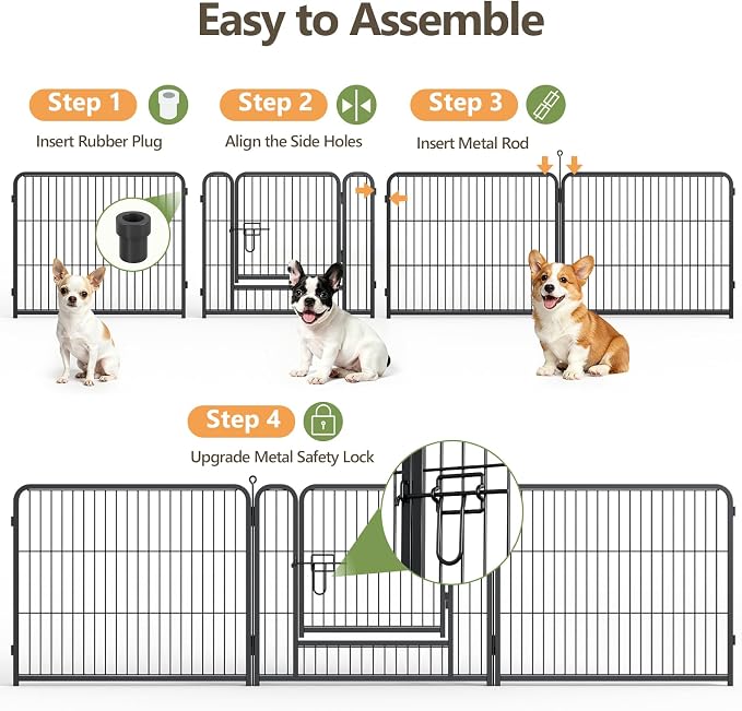 Metal Dog Playpen - Foldable Exercise Pen 24" Height 8 Panels for Dogs Portable Pet Playpen Polygon Dog Enclosure Indoor/Outdoor Pen for Puppy (Black)