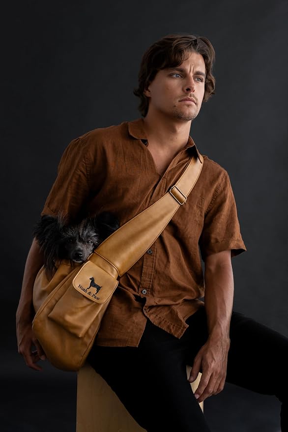 Noah & Paw Dog Sling Carrier for Small Dogs 5-18lb, Dog Sling for Small Dogs and Cats, Dog Carrier with Adjustable Padded Strap, Vegan Leather Lined with Fur, Double Safety Feature, Machine Washable