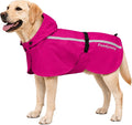 Stretch Fabric Dog Raincoat with Hood, Reflective Rain Poncho for Medium Large Dogs, Adjustable Waterproof Dog Rain Jacket with Leash, Hot Pink, X-Large