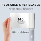 Plus XL Retractable Lint Remover & Pet Hair Roller for Clothes – Refillable & Reusable Lint Roller with 140 Extra Sticky Tear-Off Sheets – Value Pack, Light Grey