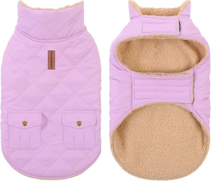 Winter Coat for Small Dogs, Puppy Plaid Jacket, Dog Jacket for Cold Weather, Windproof Warm Garments, Pets Thickened Outfits Indoor Outdoor, Lilac S