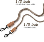 Mile High Life Dog Leash Braided Cotton Rope with Leather-Reinforced Ends | Rust-proof 360° swivel clasp, Heavy-duty for small/medium breeds. Great for weddings, daily walks (5 FT, 1/3", Camel)