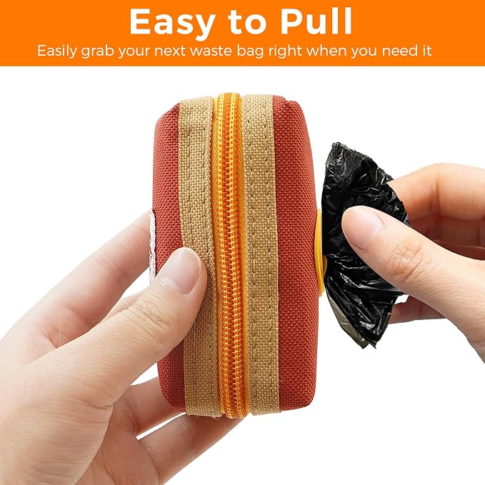 Dog Poop Bag Holder for Leash, Large-Capacity Canvas Pouch, Brown