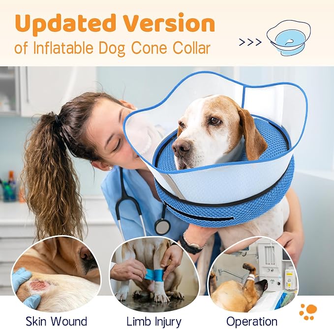 Supet Raised Inflatable Dog Cone Alternative Collars for After Surgery, Dog Donut Collar After Surgery, Soft Pet Cone for Small Medium Large Dogs to Stop Licking