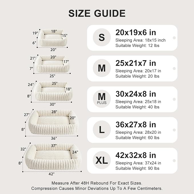 FURTIME Dog Bed Medium Size Dog, Washable Orthopedic Pet Bed with Removable Cover, Rectangle Soft Calming Sleeping Puppy Bed Durable Pet Cuddler with Anti-Slip Bottom, Cream, M Plus (30"x24"x8")