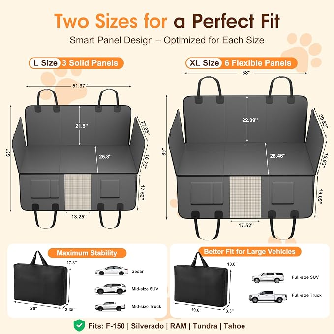 XL Hard Bottom Dog Car Seat Cover, 58"×69", Waterproof PU Leather | Stable Hard Bottom Support for Comfortable Rides with Large Dogs