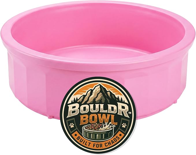 Pet Crock Bowl – Thick Durable Plastic Non-Tip Food & Water Dish for Dogs, Cats & Small Animals – Indoor/Outdoor – Chew Resistant, Easy Clean (Pink, Jumbo 96oz)
