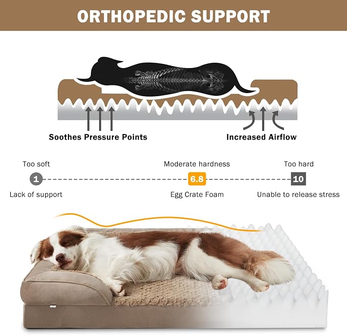 INVENHO Orthopedic Large Dog Bed, Washable Waterproof, Egg-Crate Foam Dog Couch Bed with Washable Removable Cover, Waterproof Lining and Nonskid Bottom