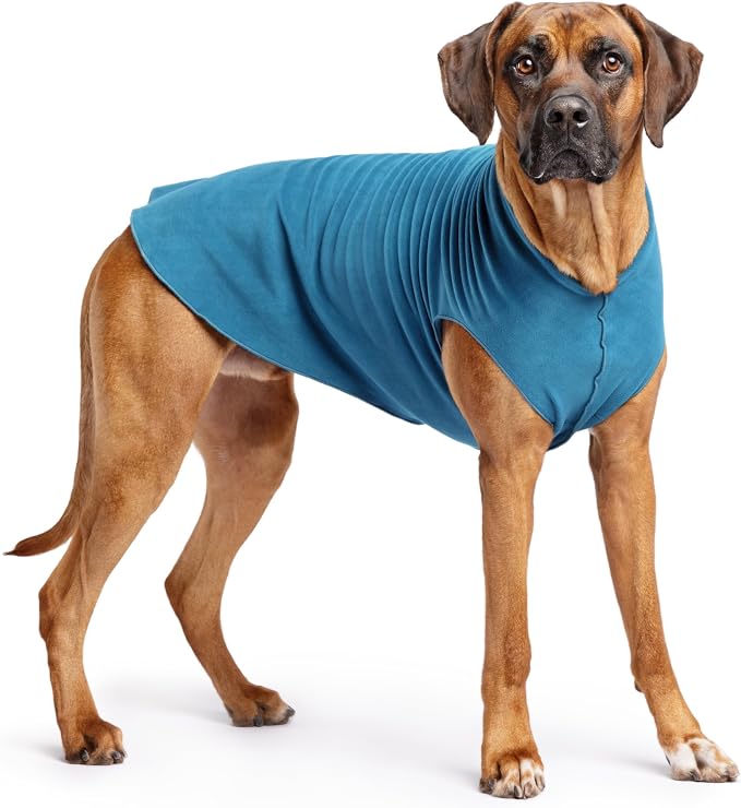 Goldpaw Stretch Fleece Dog Sweater - with Spandex for 4-Way Stretch - Soft, Comfortable Dog Coat - Machine Washable - Made in the USA - Marine Blue - Size 26