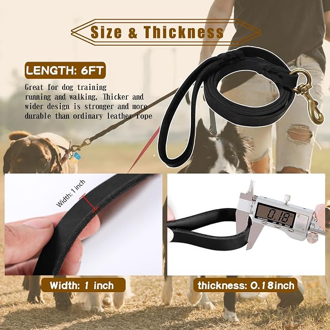Leather Dog Leash 6ft x 1 inch,Strong Heavy Duty Genuine Leather Braided Dog Training Leash, Soft and Comfortable for Large Dogs, Medium Small Dogs (Black, 6FT*1in)