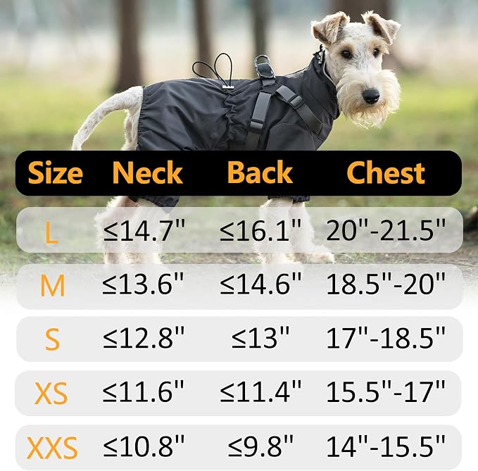 Mile High Life Waterproof Dog Raincoat, Full Coverage Small Dog Rain Coat with Harness, Adjustable 4 Legs Puppy Rain Jacket with Reflective Strip and Elastic Cuffs (Black, L Back Length 16.1")