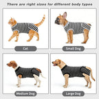 2 Packs Breathable Cotton Dog Recovery Suit for After Neuter Spay Abdominal Wounds Protector, Professional Anti-Licking Onesies for Male Female Pets Surgery Bandages, Small Striped Black Grey
