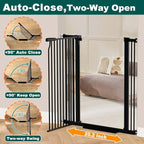 Fairy Baby 40.5" Extra Tall Baby Gate No Drill, 29.6"-40.5" Extra Wide Wide Dog Pet Gate Indoor, Metal Pressure Mounted Safety Child Kid Gate, Auto Close Pet Cat Proof Gate for Stairs Doorway, Black