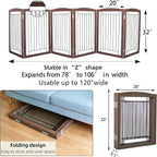 ZJSF Freestanding Foldable Dog Gate for House Extra Wide Wooden Brown Puppy Gate Stairs Dog Gates Doorways Tall Pet Gate 32 "Height 6 Panels Pet Fence