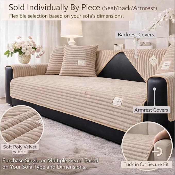 Couch Cover for Dogs, Washable Non Slip Sofa Cover for 3 Cushion Couch, Thick Soft Corduroy Couch Protector, Pet Friendly Furniture Slipcover for Cats Dogs, Sofa Cover for Living Room, Brown