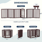 Homykic Dog Gate Indoor, 142" W x 30" H Extra Wide Foldable Bamboo Pet Gate with Door, No Assembly Freestanding Dog Fence with 2 Support Feet & 360°Hinges for Doorways Hallways (Espresso, 6 Panels)