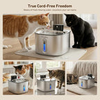 PartsBling Stainless Steel Cat Water Fountain, 4.2L/142 oz | Cordless Pet Water Fountain with Sensor, 5000mAh Rechargeable Battery, Ultra Quiet, 4 Filters, for Cats & Small Dogs, Black
