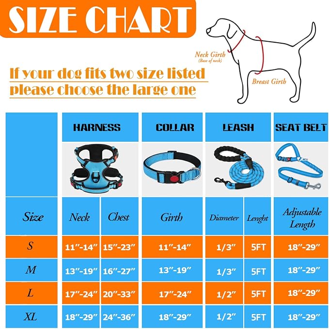 LOBEVE No Pull Dog Harness, Collar & Leash Set | Includes Dog Seat Belt, Collapsible Bowls & Poop Bag Dispenser. Ideal for Training, Walking, Hiking. Fits Small to Large Dogs(Blue-L)