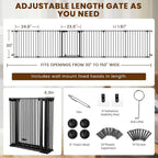 Mumeasy 150" Extra Wide Baby Gate, Play Yard Long Dog Gate for Doorways | Pet Gate Auto Close Walk Thru Door, Adjustable Large Child Safety Fence Gate for House Fireplace Outdoor,6 Metal Panels,Black