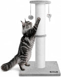34"Tall Cat Scratching Post for Large Cats, Stable Base, Light Gray | Heavy-Duty Cat Scratcher, Extra-Tall Thick Post, Soft Natural Cotton Rope, Hanging Interactive Cat Toys, Indoor Cat Furniture