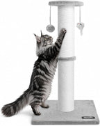 34"Tall Cat Scratching Post for Large Cats, Stable Base, Light Gray | Heavy-Duty Cat Scratcher, Extra-Tall Thick Post, Soft Natural Cotton Rope, Hanging Interactive Cat Toys, Indoor Cat Furniture