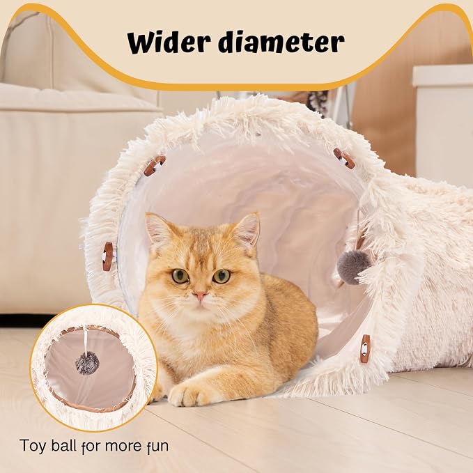 Avont Cat Tunnel Bed, Washable Cushion, Large 3-in-1 Play Tube for Cats | Play, Rest & Snuggle | Spacious for Big Cats | Durable Toggle Design | Removable Washable Cushion | Beige