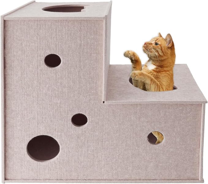 Homegroove Cat Tunnel for Indoor Cats, Felt Cat Play Tunnel, Beige, L-Shape | Felt cat tunnel, interactive peek holes, cat tunnel bed, hide & seek toy, DIY peekaboo cat toy for indoor play