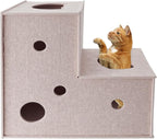 Homegroove Cat Tunnel for Indoor Cats, Felt Cat Play Tunnel, Beige, L-Shape | Felt cat tunnel, interactive peek holes, cat tunnel bed, hide & seek toy, DIY peekaboo cat toy for indoor play