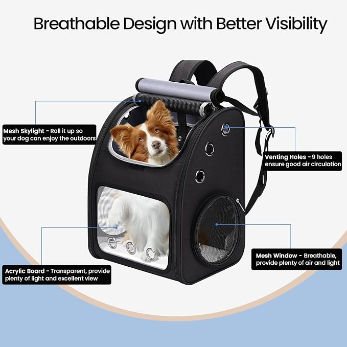 Expandable Cat Backpack Carrier, Large Space, Airline Approved, XL | Pet Carrier Backpack Up to 25 lbs, Portable Cat Travel Backpack, Ideal for Traveling/Hiking /Camping/Vet, Black