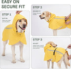 Stretch Fabric Dog Raincoat with Hood, Reflective Rain Poncho for Medium Large Dogs, Adjustable Waterproof Dog Rain Jacket with Leash Opening, Bright Yellow, Medium
