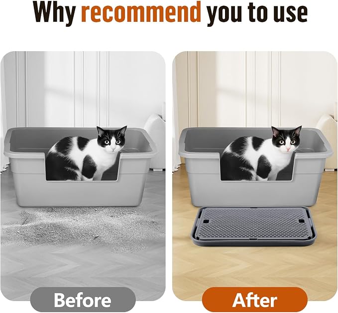 Cat Litter Box Step, Large Cat Litter Ramp with Filter Function, Dark Grey