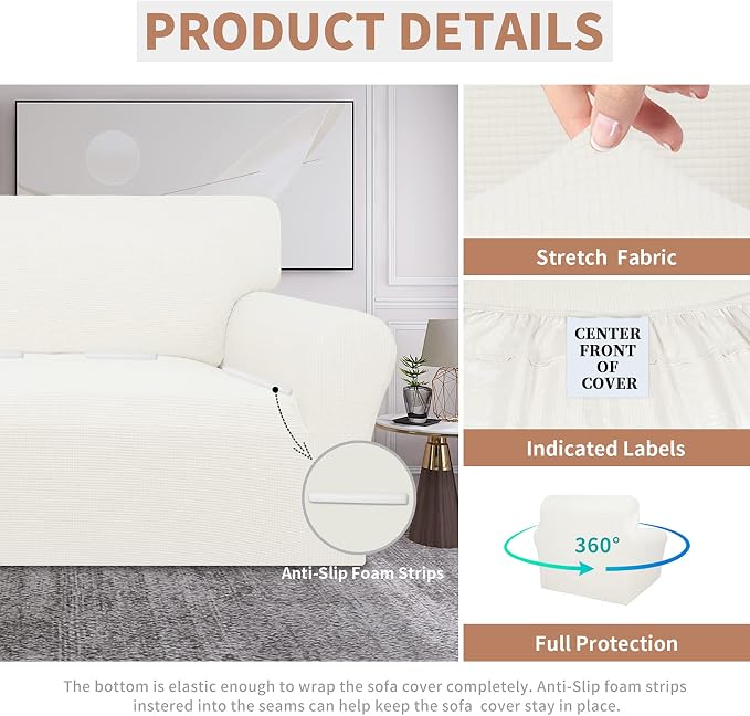Easy-Going 100% Waterproof Oversized Chair Couch Cover, Stretch Sofa Cover | Dual Waterproof Sofa Slipcover, Leakproof Furniture Protector Against Stain Spill from Kids, Pets, Dog, Cream