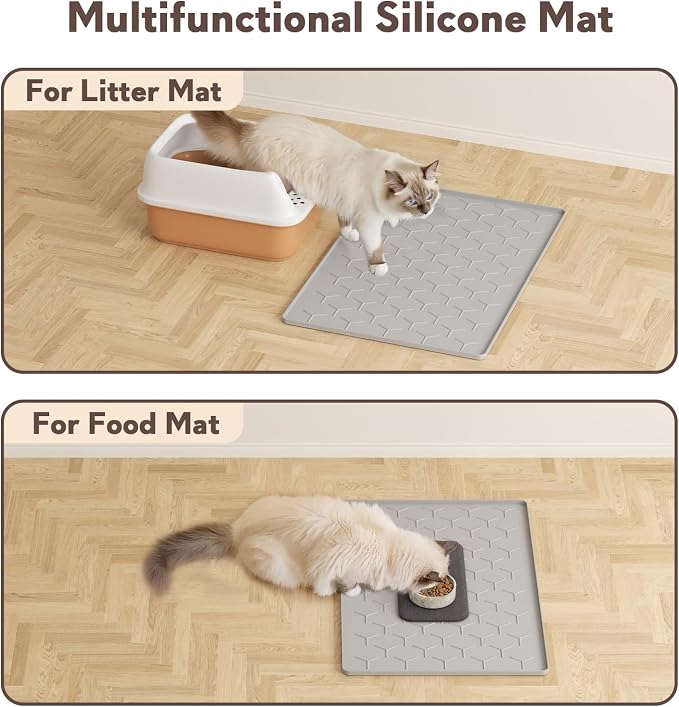 Garoopion Silicone Cat Litter Mat 24×16 inch, Easy to Clean, Gray | Waterproof Silicone Mat with Raised Edges, Catch Litter, Protect Floor from Urine, Multi-Use for Dog/Sink/Kitchen/Boots
