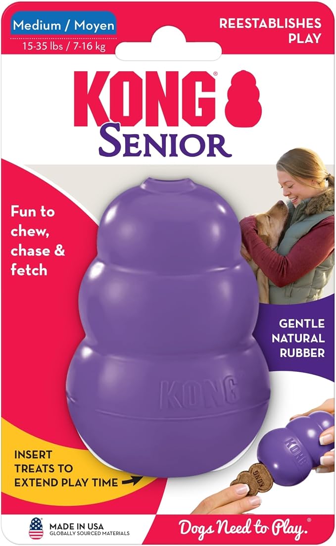 KONG Senior - Dog Toy with Gentle, Natural Rubber - Durable Dog Toy for Older Dogs - Use Treats with Stuffable Chew Toy - Treat Toy for Chewing & Fetching - for Medium Dogs (Pack of 2)