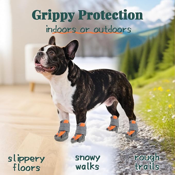 Dog Shoes for Large Dogs, Outdoor Dog Boots & Paw Protectors for Hot Pavement, Winter Snow Hiking, Breathable Dog Booties, Indoor Hardfloors Anti Slip Sole Grey Size 9
