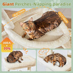 Taoqimiao Heavy-Duty Cat Tree, 71 in Cat Tower for Large Cats 20lbs+ | 3 Giant Multi-Tier Perches, Widened Cat Condo with 9 Scratching Posts, Plush Hammock & Basket, Toys, Beige, MS034M