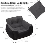 Oiilores Dog Car Seat for Small Dogs,Washable Pet Booster Seats for Car with Clip-On Safty Leash, Reversible Puppy Carseat with Storage Pockets, Travel Carrier Bed for Dogs Under 25 lbs, Dark Grey