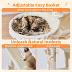 Taoqimiao Cat Tree, 71 in Extra Large Cat Tower for Inddor Cats, MS026LM | 2 Large Cat Condos, 2 Cute Perches, Metal Frame Cozy Hammock, Durable Scratch Board, 8 Natural Sisal Posts, Basket, Beige