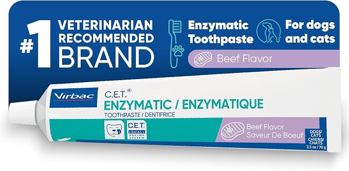 C.E.T. Enzymatic Toothpaste for Dogs and Cats, Beef, 2.5oz | Plaque and tartar control for fresh breath, pet dental care toothpaste, Dual enzyme system, beef flavored toothpaste