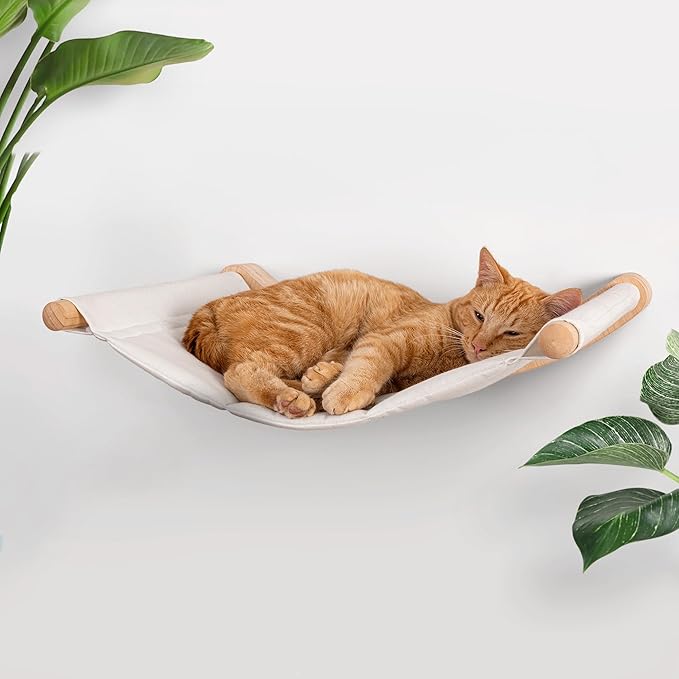 Cat Wall Hammock for Large Cats, Cat Wall Bed | A space-saving wall mounted cat bed with a washable, replaceable cushion that holds big cats up to 35 lbs