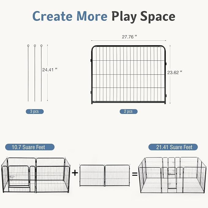 DUMOS Dog Playpen Indoor, Metal 24 Inch 2 Panels Foldable Pet Fence with Door, Outdoor Small Medium Large Dog Puppy Portable Exercise Play Pen for RV Camping, Trips, Play Yard