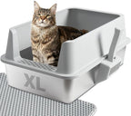 Stainless Steel Cat Litter Box with Lid,XL Metal Litter Box Stainless Steel | Mat & Scoop, Odor-Free/Anti-Leakage & Non-Stick/Easy Clean, High-Sided Litter Box for Multiple Big Cats(XL/Grey)